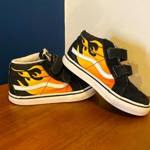 🔥 Toddler VANS Boys Girls Sk8-Mid Sneakers 🔥 Flames 🔥 Size 9 Nike Adidas